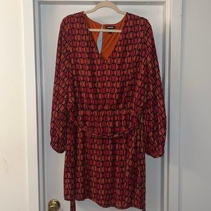 Express long sleeved red belted dress
